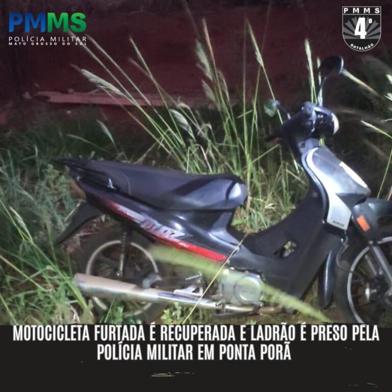Motocicleta furtada é recuperada e ladrão é preso pela Polícia Militar em Ponta Porã