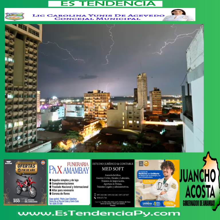 Fuertes tormentas avanzan hacía Asunción y otros departamentos del país.