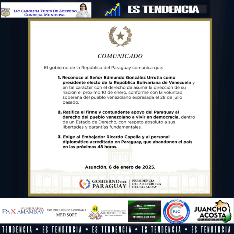 Gobierno da 48 horas a diplomáticos para abandonar Paraguay